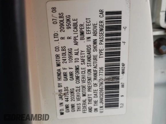 2009 Acura TSX z VIN JH4CU26679C017736, wystawiony jako Copart lot #56119635 z przebiegiem 178 600 mil mil oraz Szkoda całkowita • Salvage title. Historia ofert i sprzedaży dostępna na DreamBid. Obrazek 12.