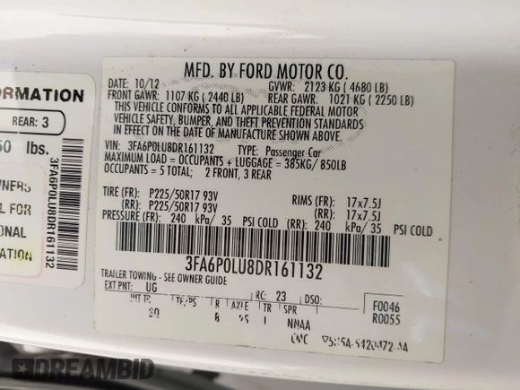 2013 Ford Fusion SE Hybrid с VIN 3FA6P0LU8DR161132, выставлен на аукционе IAAI как лот 42646879 с пробегом 178 516 миль миль и . История ставок и продаж доступна на DreamBid. Изображение 9.
