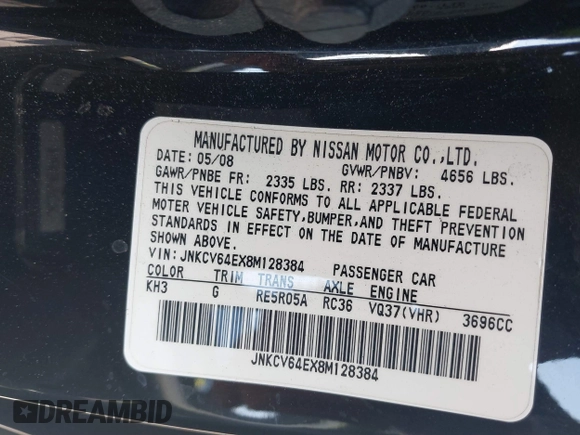 2008 Infiniti G37 Coupe Journey with VIN JNKCV64EX8M128384, listed as a IAAI auction lot 40498698 with Not Provided miles. Bid and sale history available at carsss.com. Image 9.