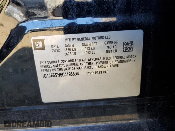 2012 Chevrolet Sonic LTZ z VIN 1G1JE6SH5C4195594, wystawiony jako Copart lot #88336435 z przebiegiem 105 112 mil mil oraz Szkoda całkowita • Salvage title. Historia ofert i sprzedaży dostępna na DreamBid. Obrazek 14.