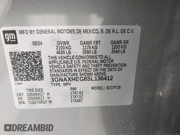 2025 Chevrolet Equinox FWD LT with VIN 3GNAXHEG8SL136412, listed as a IAAI auction lot 42456987 with 4,692 mi miles and . Bid and sale history available at DreamBid. Image 9.