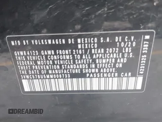 2021 Volkswagen Jetta S z VIN 3VWC57BU5MM008733, wystawiony jako IAAI lot #42527371 z przebiegiem 76 548 mil mil oraz . Historia ofert i sprzedaży dostępna na DreamBid. Obrazek 9.