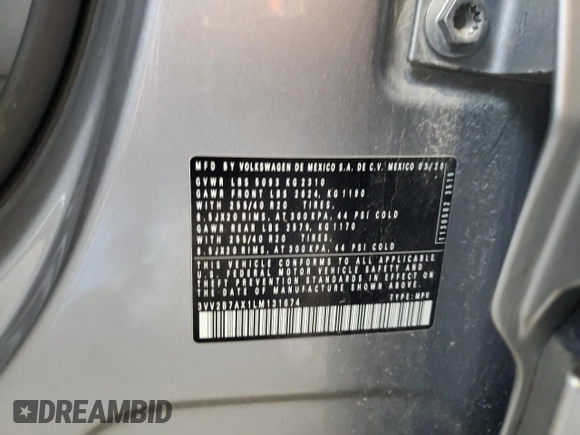 2020 Volkswagen Tiguan SE with VIN 3VV2B7AX1LM131674, listed as a Copart auction lot 54155815 with 115,555 mi miles and Salvage Title. Bid and sale history available at DreamBid. Image 13.