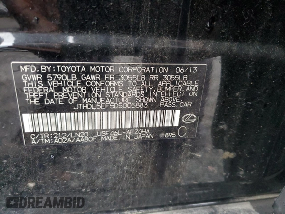 2013 Lexus LS 460 L with VIN JTHDL5EF5D5005883, listed as a Copart auction lot 74558384 with 242,906 mi miles and Salvage title. Bid and sale history available at DreamBid. Image 14.