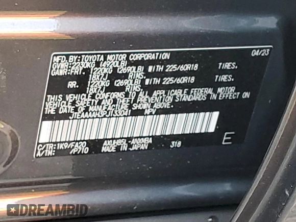 2023 Toyota Venza LE with VIN JTEAAAAH3PJ133041, listed as a Copart auction lot 65825323 with 2,799 mi miles. Bid and sale history available at carsss.com. Image 13.