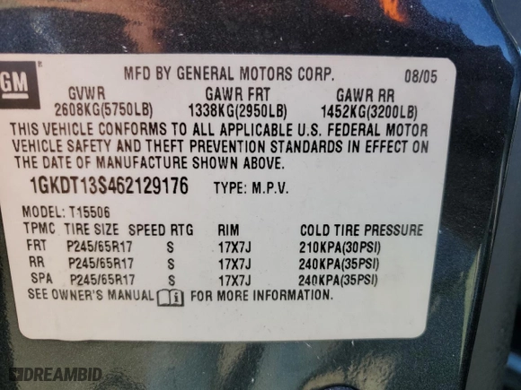 2006 GMC Envoy SLE with VIN 1GKDT13S462129176, listed as a Copart auction lot 43317195 with 227,844 mi miles and Salvage Title. Bid and sale history available at carsss.com. Image 13.