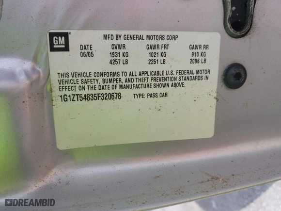 2005 Chevrolet Malibu LS with VIN 1G1ZT54835F320678, listed as a IAAI auction lot 42104869 with 135,985 mi miles. Bid and sale history available at carsss.com. Image 9.