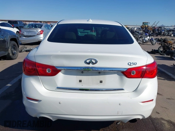 2014 Infiniti Q50 Hybrid Sport with VIN JN1AV7AP0EM691057, listed as a IAAI auction lot 41836162 with 147,477 mi miles and . Bid and sale history available at DreamBid. Image 16.