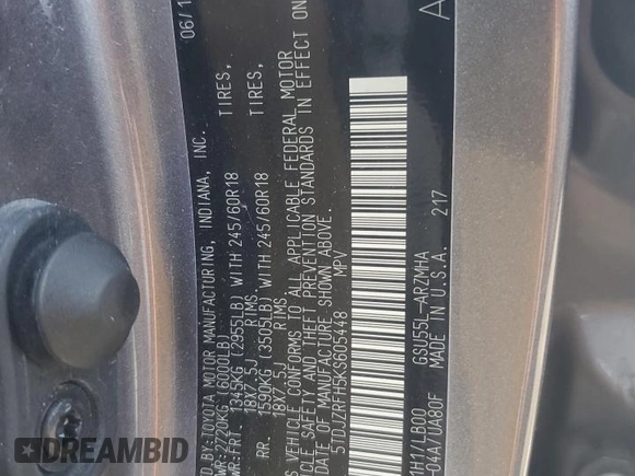 2019 Toyota Highlander SE z VIN 5TDJZRFH5KS605448, wystawiony jako Copart lot #61974075 z przebiegiem 81 636 mil mil oraz Szkoda całkowita • Salvage title. Historia ofert i sprzedaży dostępna na DreamBid. Obrazek 13.