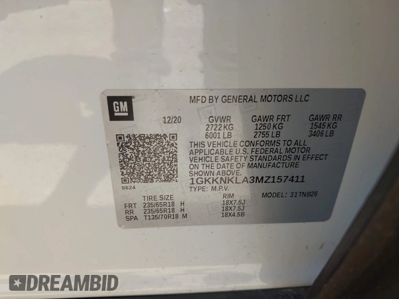 2021 GMC Acadia SLE с VIN 1GKKNKLA3MZ157411, выставлен на аукционе IAAI как лот 42022104 с пробегом 21 814 миль миль и . История ставок и продаж доступна на DreamBid. Изображение 9.