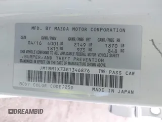 2016 Mazda 3 i Grand Touring with VIN JM1BM1X73G1346876, listed as a IAAI auction lot 40283164 with 102,264 mi miles and . Bid and sale history available at DreamBid. Image 9.