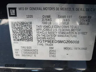 2021 GMC Sierra 1500 AT4 with VIN 3GTP9EED5MG206008, listed as a IAAI auction lot 41665423 with 61,685 mi miles. Bid and sale history available at carsss.com. Image 9.