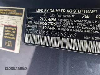 2012 Mercedes-Benz E 350 with VIN WDDKJ5KB1CF166066, listed as a IAAI auction lot 41512531 with 136,180 mi miles and . Bid and sale history available at DreamBid. Image 9.