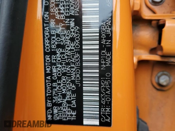 2015 Toyota Prius One with VIN JTDKDTB33F1090379, listed as a Copart auction lot 50988905 with 109,282 mi miles and Salvage Title. Bid and sale history available at carsss.com. Image 13.