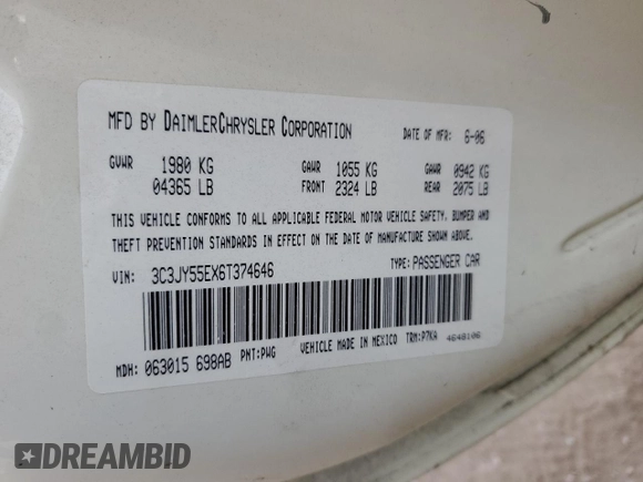 2006 Chrysler PT Cruiser Touring with VIN 3C3JY55EX6T374646, listed as a Copart auction lot 43408085 with 102,661 mi miles and Salvage Title. Bid and sale history available at carsss.com. Image 12.