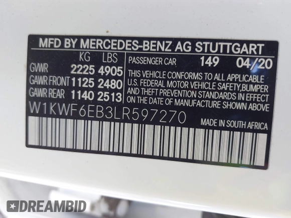 2020 Mercedes-Benz C 43 AMG with VIN W1KWF6EB3LR597270, listed as a IAAI auction lot 41902543 with 37,372 mi miles and . Bid and sale history available at carsss.com. Image 9.