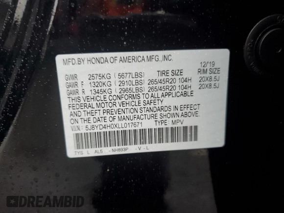 2020 Acura MDX Technology z VIN 5J8YD4H0XLL017671, wystawiony jako Copart lot #51522895 z przebiegiem 39 915 mil mil oraz Szkoda całkowita • Salvage title. Historia ofert i sprzedaży dostępna na DreamBid. Obrazek 12.