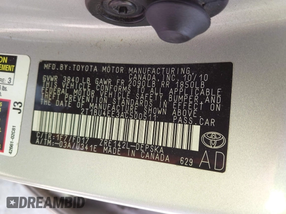 2010 Toyota Corolla z VIN 2T1BU4EE3AC500511, wystawiony jako IAAI lot #42731216 z przebiegiem 143 255 mil mil oraz . Historia ofert i sprzedaży dostępna na DreamBid. Obrazek 9.