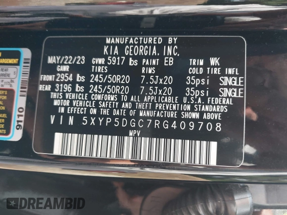 2024 Kia Telluride SX Prestige X-Pro с VIN 5XYP5DGC7RG409708, выставлен на аукционе IAAI как лот 42263269 с пробегом 24 658 миль миль и . История ставок и продаж доступна на DreamBid. Изображение 9.