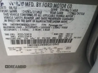 2008 Mercury Sable Premier с VIN 1MEHM43W88G610941, выставлен на аукционе Copart как лот 73556874 с пробегом 258 273 миль миль и Чистый • Clean title. История ставок и продаж доступна на DreamBid. Изображение 12.