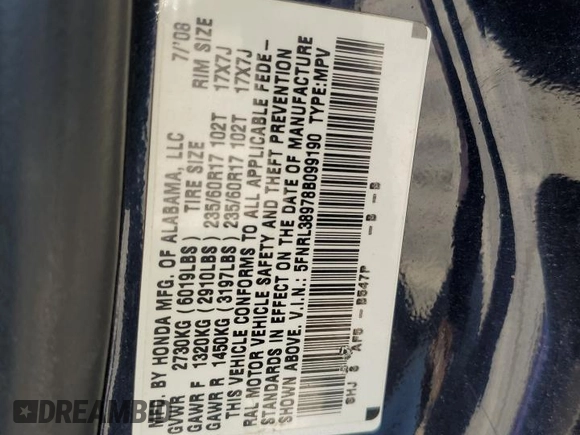 2008 Honda Odyssey Touring z VIN 5FNRL38978B099190, wystawiony jako Copart lot #55905235 z przebiegiem 135 559 mil mil oraz Szkoda całkowita • Salvage title. Historia ofert i sprzedaży dostępna na DreamBid. Obrazek 13.
