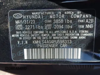 2023 Hyundai Elantra SEL with VIN KMHLS4AG4PU598313, listed as a IAAI auction lot 41651896 with 38,064 mi miles and . Bid and sale history available at DreamBid. Image 9.