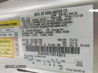 2013 Ford Fusion SE with VIN 3FA6P0H77DR142672, listed as a IAAI auction lot 42020743 with 158,375 mi miles. Bid and sale history available at carsss.com. Image 9.