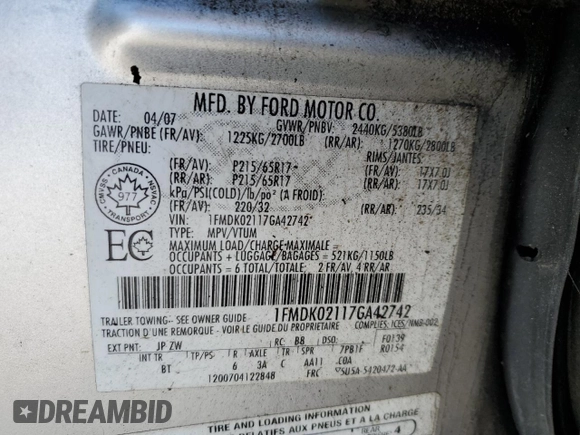 2007 Ford Freestyle SEL with VIN 1FMDK02117GA42742, listed as a Copart auction lot 84810434 with 209,545 mi miles and Clean Title. Bid and sale history available at carsss.com. Image 14.