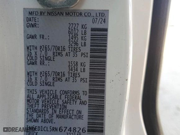 2024 Nissan Frontier S with VIN 1N6ED1CL5RN674826, listed as a Copart auction lot 42383695 with 541 mi miles and Salvage Title. Bid and sale history available at carsss.com. Image 12.