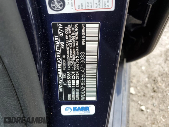 2020 Mercedes-Benz E 350 with VIN WDDZF8EB6LA713083, listed as a Copart auction lot 54484465 with 58,320 mi miles and Salvage Title. Bid and sale history available at DreamBid. Image 12.