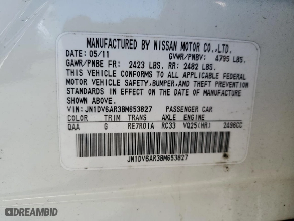 2011 Infiniti G25 Sedan x with VIN JN1DV6AR3BM653827, listed as a Copart auction lot 76749104 with 106,707 mi miles and Salvage Title. Bid and sale history available at carsss.com. Image 13.