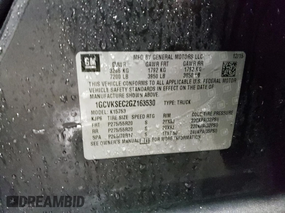 2016 Chevrolet Silverado 1500 LTZ with VIN 1GCVKSEC2GZ163530, listed as a Copart auction lot 73483774 with 145,888 mi miles and Salvage Title. Bid and sale history available at carsss.com. Image 15.