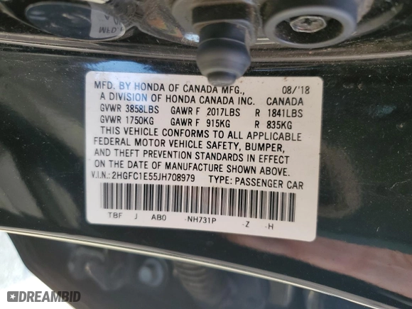 2018 Honda Civic Si Sedan with VIN 2HGFC1E55JH708979, listed as a Copart auction lot 38412853 with NaN miles. Bid and sale history available at carsss.com. Image 14.