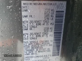 2023 Nissan Frontier SV z VIN 1N6ED1EK2PN664675, wystawiony jako Copart lot #60080045 z przebiegiem 42 373 mil mil oraz Nie do naprawy • Non repairable. Historia ofert i sprzedaży dostępna na DreamBid. Obrazek 12.
