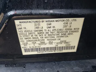 2006 Nissan Maxima 3.5 SE with VIN 1N4BA41E66C821494, listed as a IAAI auction lot 41601415 with 135,066 mi miles. Bid and sale history available at carsss.com. Image 9.