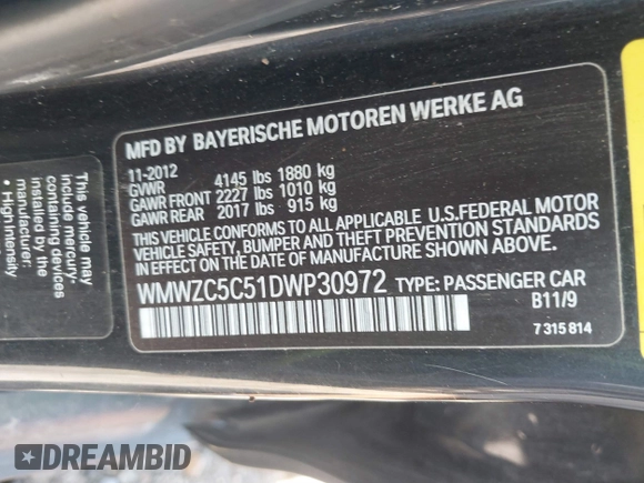 2013 MINI Countryman S ALL4 with VIN WMWZC5C51DWP30972, listed as a IAAI auction lot 40574307 with 153,570 mi miles and . Bid and sale history available at DreamBid. Image 9.