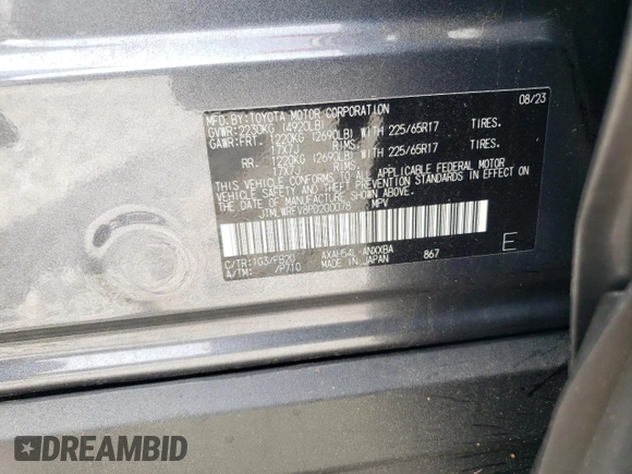 2023 Toyota RAV4 Hybrid LE with VIN JTMLWRFV8PD200078, listed as a Copart auction lot 57490185 with 67,321 mi miles and Salvage title. Bid and sale history available at DreamBid. Image 13.