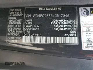 2019 Mercedes-Benz Metris Passenger with VIN WD4PG2EE2K3517396, listed as a Copart auction lot 54756175 with 136,574 mi miles and Clean Title. Bid and sale history available at carsss.com. Image 13.
