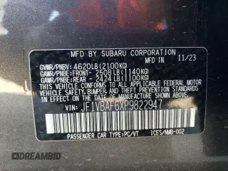 2023 Subaru WRX Premium with VIN JF1VBAF6XP9822947, listed as a Copart auction lot 89000695 with 22,797 mi miles and Salvage Title. Bid and sale history available at carsss.com. Image 13.