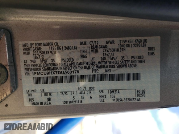 2013 Ford Escape SEL with VIN 1FMCU9HX7DUA60178, listed as a Copart auction lot 85203234 with 144,153 mi miles and Salvage Title. Bid and sale history available at carsss.com. Image 14.