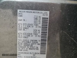 2019 Nissan Pathfinder SV with VIN 5N1DR2MN1KC621804, listed as a Copart auction lot 53904365 with 43,144 mi miles and Salvage Title. Bid and sale history available at carsss.com. Image 13.