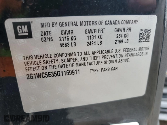 2016 Chevrolet Impala LTZ with VIN 2G1WC5E35G1169911, listed as a Copart auction lot 47770825 with 112,327 mi miles and Salvage Title. Bid and sale history available at DreamBid. Image 13.