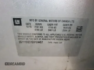 2016 Chevrolet Impala LT with VIN 2G1115S37G9124457, listed as a Copart auction lot 53781545 with 163,938 mi miles and Salvage Title. Bid and sale history available at DreamBid. Image 12.