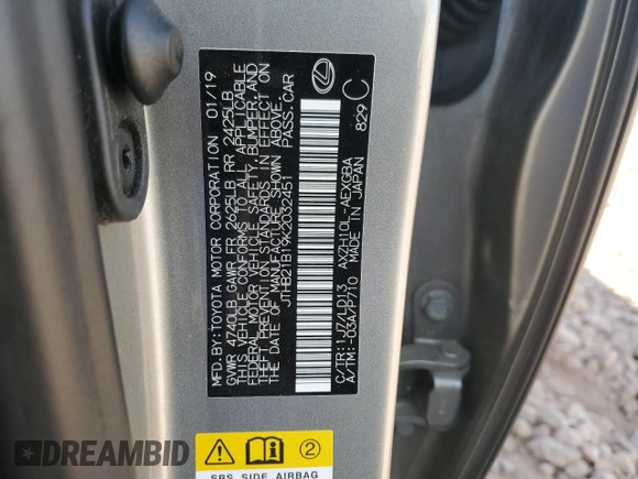 2019 Lexus ES 300h z VIN JTHB21B19K2032451, wystawiony jako Copart lot #45764795 z przebiegiem 43 645 mil mil oraz Szkoda całkowita • Salvage title. Historia ofert i sprzedaży dostępna na DreamBid. Obrazek 12.