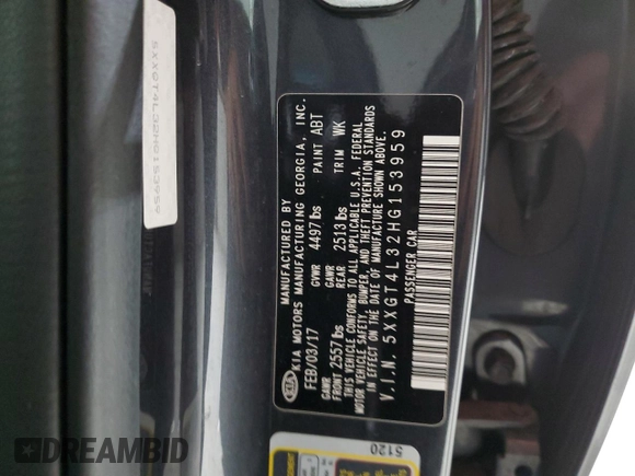 2017 Kia Optima LX with VIN 5XXGT4L32HG153959, listed as a Copart auction lot 51612175 with 139,604 mi miles and Salvage title. Bid and sale history available at DreamBid. Image 13.
