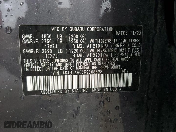 2024 Subaru Outback with VIN 4S4BTAAC2R3208628, listed as a Copart auction lot 58552404 with 12,369 mi miles and Non repairable. Bid and sale history available at DreamBid. Image 12.
