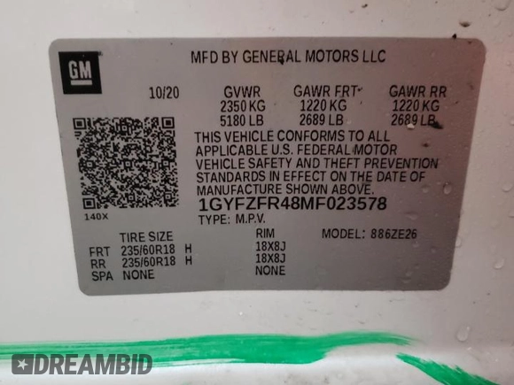 2021 Cadillac XT4 AWD Sport with VIN 1GYFZFR48MF023578, listed as a Copart auction lot 41586595 with 47,612 mi miles and Salvage title. Bid and sale history available at DreamBid. Image 12.
