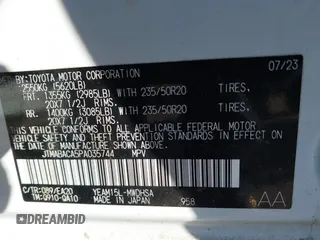 2023 Toyota bZ4X XLE z VIN JTMABACA5PA035744, wystawiony jako IAAI lot #41264742 z przebiegiem 27 792 mil mil oraz . Historia ofert i sprzedaży dostępna na DreamBid. Obrazek 9.
