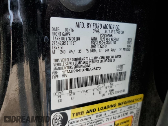 2017 Ford Expedition Max XLT with VIN 1FMJK1HTXHEA26473, listed as a Copart auction lot 58374575 with 112,716 mi miles and Salvage title. Bid and sale history available at DreamBid. Image 13.