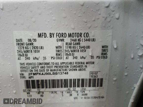 2020 Ford Edge SEL z VIN 2FMPK4J90LBB13748, wystawiony jako Copart lot #65687415 z przebiegiem 108 629 mil mil oraz Czysty tytuł • Clean title. Historia ofert i sprzedaży dostępna na DreamBid. Obrazek 13.